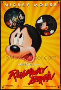 6c0908 RUNAWAY BRAIN DS 1sh 1995 Disney, great huge Mickey Mouse Jekyll & Hyde cartoon image!