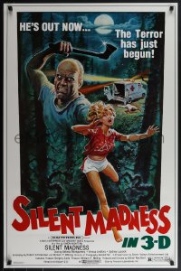 6c0930 SILENT MADNESS 1sh 1984 3D psycho, cool horror art, he's out now & the terror has just begun!