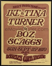 6c0259 IKE & TINA TURNER/BOZ SCAGGS signed 12x15 music poster 1970 by Randy Tuten, Berkely, Tom Mix!