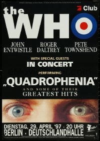 6c0574 WHO 23x33 German music poster 1997 in concert performing Quadrophenia, close-up of eyes!