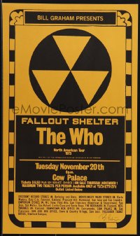 6c0285 WHO signed 13x21 music poster 1973 by Randy Tuten, Fallout Shelter, Cow Palace, ultra rare!