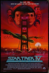 6c0945 STAR TREK IV 1sh 1986 art of Leonard Nimoy, Shatner & Klingon Bird-of-Prey by Bob Peak!