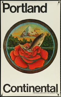 6c0595 CONTINENTAL PORTLAND 25x40 travel poster 1960s Charles White III art of a trout, ultra rare!
