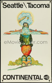 6c0596 CONTINENTAL SEATTLE\TACOMA 25x40 travel poster 1960s Culuto III art of totem pole, rare!