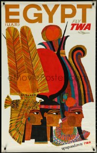 6c0598 TWA EGYPT 25x40 travel poster 1960s art of ancient Egyptians in profile by David Klein!