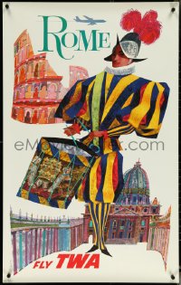 6c0602 TWA ROME 25x40 travel poster 1960s David Klein art of colorful soldier beating drum!