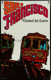 6c0604 UNITED AIR LINES SAN FRANCISCO 25x40 travel poster 1967 art of trolleys by Jebray!