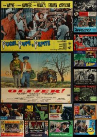 6d0612 LOT OF 28 FORMERLY FOLDED HORIZONTAL ITALIAN 19X27 PHOTOBUSTAS 1950s-1970s cool movie scenes!