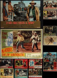 6d0621 LOT OF 22 FORMERLY FOLDED HORIZONTAL ITALIAN 19X27 PHOTOBUSTAS 1950s-1960s cool scenes!