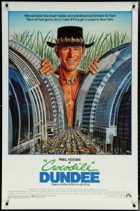 6d0987 LOT OF 6 UNFOLDED SINGLE-SIDED 27X41 CROCODILE DUNDEE ONE-SHEETS 1986 Goozee art of Hogan!