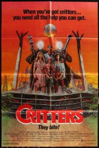 6d0327 LOT OF 9 FOLDED CRITTERS ONE-SHEETS 1986 great cast portrait art w/monsters by Ken Barr!