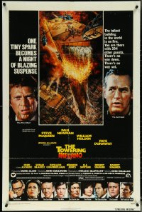 6f1316 TOWERING INFERNO 1sh 1974 McQueen, Paul Newman, art of burning building by John Berkey!