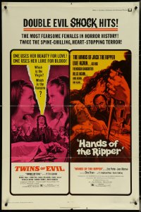 6f1324 TWINS OF EVIL/HANDS OF THE RIPPER 1sh 1972 fearsome females, Hammer horror double-feature!