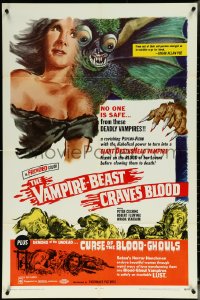 6f1333 VAMPIRE-BEAST CRAVES BLOOD/CURSE OF THE BLOOD-GHOULS 1sh 1969 wild cheesy monster art!