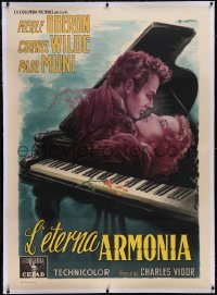 6h0401 SONG TO REMEMBER linen Italian 1p R1950s Ballester art of Merle Oberon & Wilde, ultra rare!