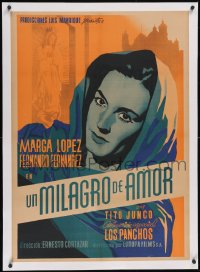 6h0735 UN MILAGRO DE AMOR linen Mexican poster 1949 a love miracle, close-up art of gorgeous Marga Lopez!