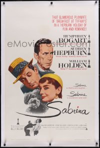 6h0968 SABRINA linen 1sh R1962 Audrey Hepburn, Humphrey Bogart, William Holden, Billy Wilder