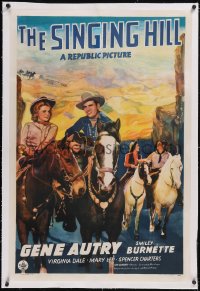 6h0978 SINGING HILL linen 1sh 1941 singing cowboy Gene Autry & pretty Virginia Dale on horses!