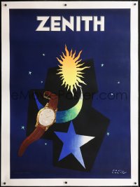 6h0362 ZENITH linen 35x50 Swiss advertising poster 1950s Colin art of watch, sun & stars, ultra rare!