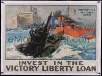 6h0618 INVEST IN THE VICTORY LIBERTY LOAN linen 29x39 WWI war poster 1918 Leon Shafer art of ships!