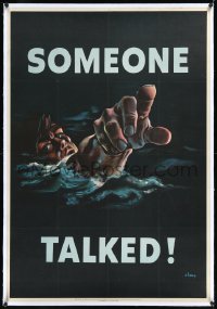 6h0626 SOMEONE TALKED linen 28x40 WWII war poster 1942 art of drowning serviceman by Fritz Siebel!