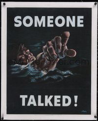 6h0627 SOMEONE TALKED linen 22x28 WWII war poster 1942 Siebel art of drowning serviceman, ultra rare!