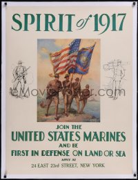 6h0628 SPIRIT OF 1917 linen 30x40 WWI war poster 1917 join United States Marines, great art, rare!