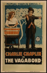 6h0219 VAGABOND WC 1916 art of Charlie Chaplin as The Tramp & gypsy girl Edna Purviance, ultra rare!