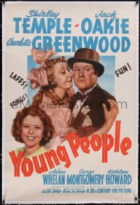 6h1051 YOUNG PEOPLE linen 1sh 1940 art of cute Shirley Temple, Jack Oakie & Charlotte Greenwood!