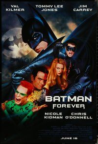 6k0566 BATMAN FOREVER advance DS 1sh 1995 Kilmer, Kidman, O'Donnell, Jones, Carrey, top cast!