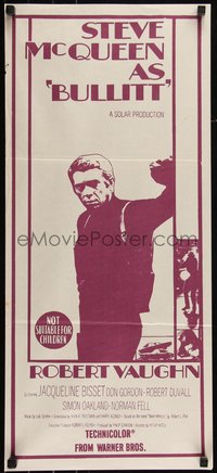 6p0470 BULLITT Aust daybill R1970s different image of Steve McQueen, Peter Yates car chase classic!