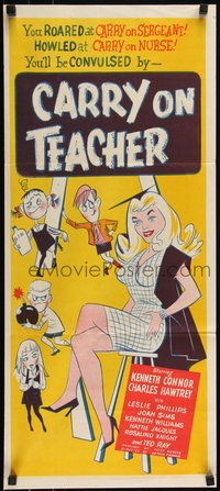 6p0472 CARRY ON TEACHER Aust daybill 1960 Kenneth Connor, Charles Hawtrey, English, sexy comic art!