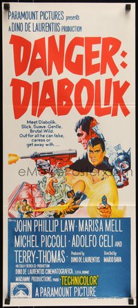 6p0477 DANGER: DIABOLIK Aust daybill 1968 Mario Bava, John Phillip Law & sexy Marisa Mell!