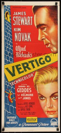 6p0533 VERTIGO Aust daybill 1958 Richardson Studio art of Stewart & Novak, Hitchcock!