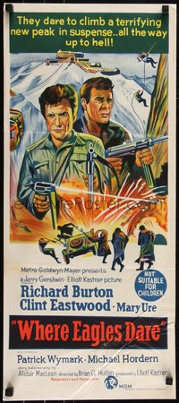 6p0537 WHERE EAGLES DARE Aust daybill 1968 art of Clint Eastwood & Richard Burton!