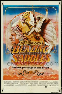 6p0925 BLAZING SADDLES 1sh 1974 art of Cleavon Little & Mel Brooks by Alvin & Goldschmidt!