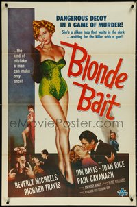 6p0926 BLONDE BAIT 1sh R1950s sexy smoking bad girl Beverly Michaels is a silken trap!