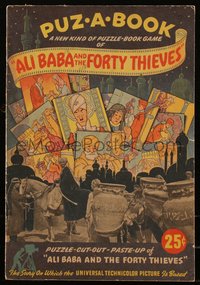 6p0329 ALI BABA & THE FORTY THIEVES softcover book 1943 puzzle-cut-out-paste-up game, ultra rare!