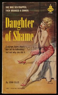 6p1378 DAUGHTER OF SHAME signed paperback book 1962 by author Joan Ellis, Paul Rader art, ultra rare!