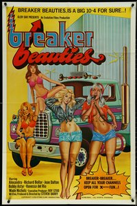 6p0935 BREAKER BEAUTIES 1sh 1977 sexy trucker girls in bikinis with CB radios, a big 10-4 for sure!