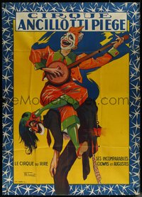 6p0108 CIRQUE ANCILLOTTI PLEGE 45x63 French circus poster 1920s Florit art of 2 clowns, ultra rare!