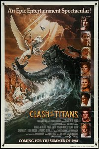 6p0954 CLASH OF THE TITANS int'l advance 1sh 1981 Ray Harryhausen, Goozee art, white credits design!