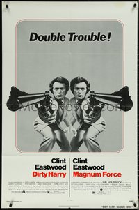 6p0981 DIRTY HARRY/MAGNUM FORCE 1sh 1975 cool mirror image of Clint Eastwood by Philippe Halsman!