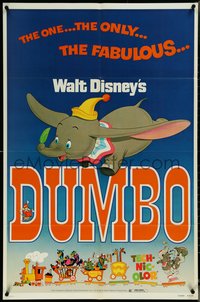 6p0986 DUMBO 1sh R1976 colorful art from Walt Disney circus elephant classic, the one and only!