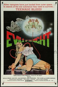 6p1001 EVILS OF THE NIGHT 1sh 1985 Tom Tierney art of sexy girl, ghouls need teenage blood!