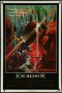 6p1002 EXCALIBUR 1sh 1981 John Boorman, cool medieval fantasy sword artwork by Bob Peak!