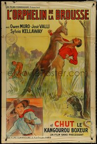 6p0111 ORPHAN OF THE WILDERNESS French 32x47 1938 cool art of Australian man fighting kangaroo!