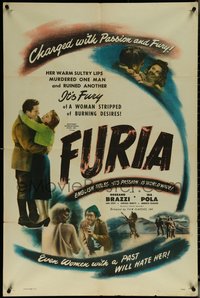 6p1023 FURIA 1sh 1948 Brazzi ruined by warm sultry lips & burning desire that murdered a man, rare!