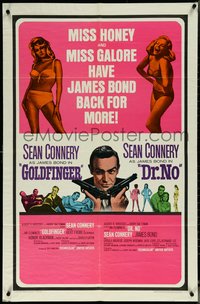 6p1033 GOLDFINGER/DR. NO 1sh 1966 Sean Connery as James Bond + sexy Miss Honey & Pussy Galore!