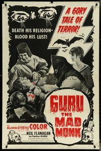 6p1041 GURU THE MAD MONK 1sh 1970 Andy Milligan, a gory tale of terror, different and ultra rare!